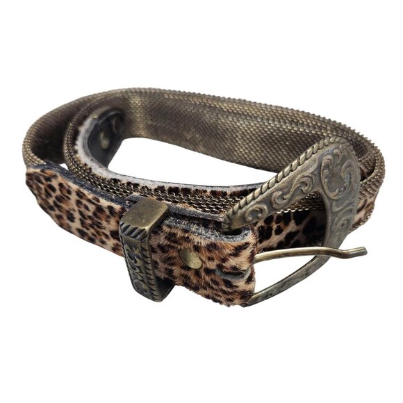Vintage Sand Castle Paris Belt Womens Leopard Mesh Fur Bronze Metallic Buckle ML main image 9